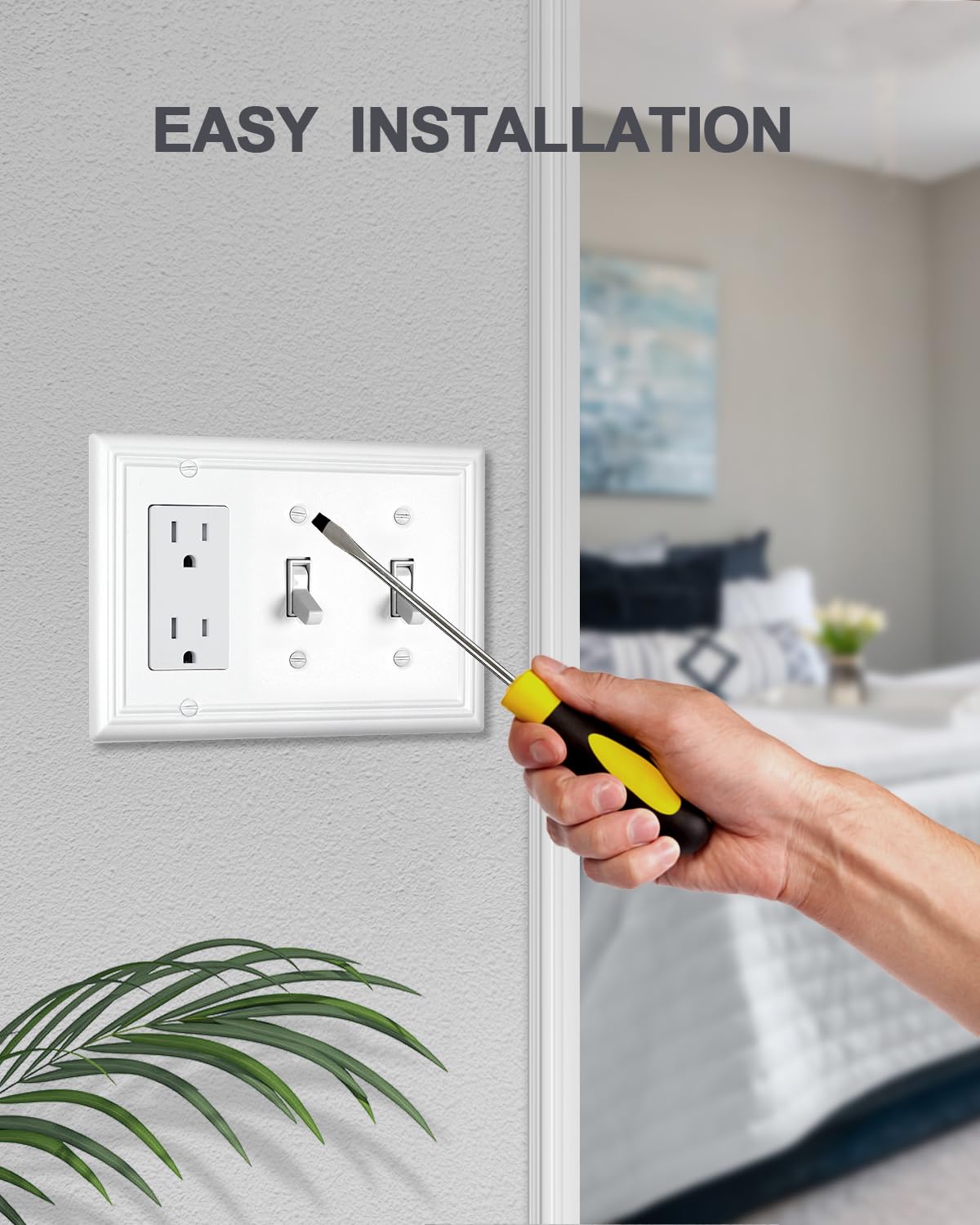 ZILLSEA Pure White 2 Toggle/1 Decorator Wall Plates, 1-Pack Combo Double Toggle/Single Rocker Switch Plates, Durable Metal, 3-Gang, 6.77''*4.88'', Midsize