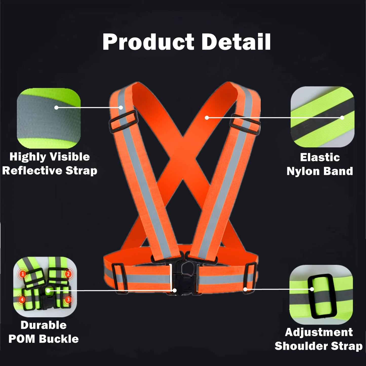 YUNLOVXEE Reflective Strap Safety Vest Gear - 2-10 Pack Adjustable High Visible Reflective Running Gear for Women Men Night (Orange x2)