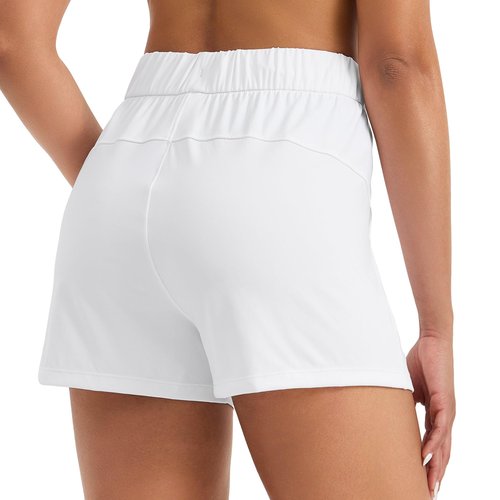 Willit Womens Athletic Hiking Running Shorts for Women Yoga Workout Gym Quick Dry Shorts with Pockets White L