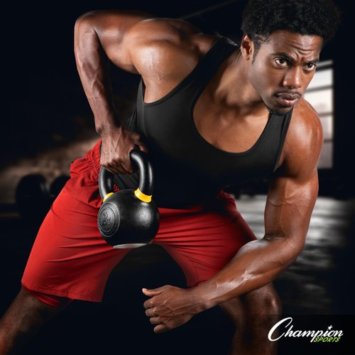 Champion Sports Rhino Fitness 10 LB Iron Kettlebell - Full Body Powder Coated - Textured for Improved Grip - Color Coded Handles