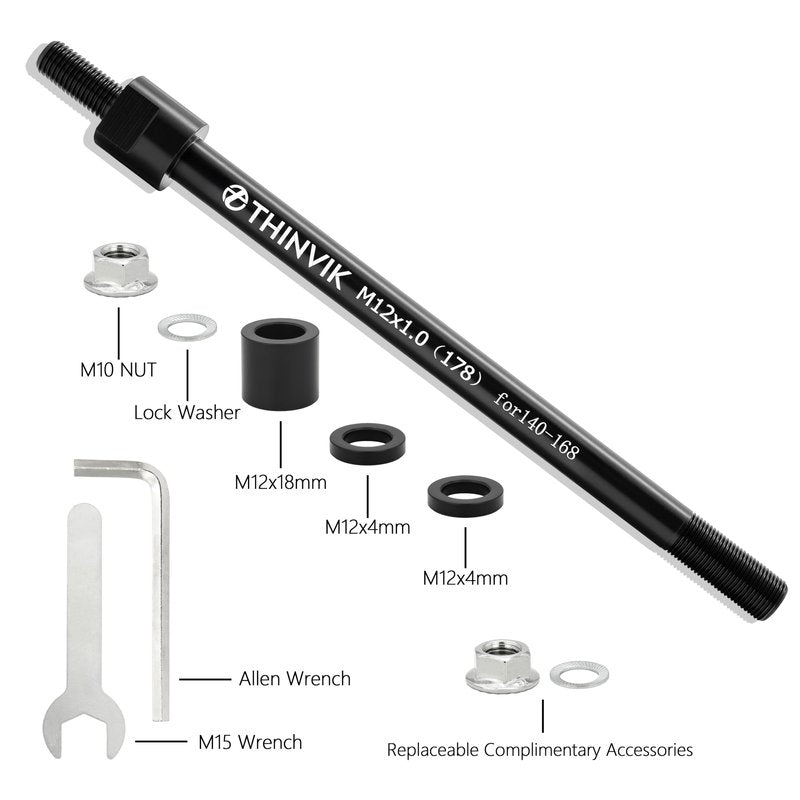 Thinvik Bike Thru Axle Adapter for Trailer Hitch 12mm Thru Axle 1.0 Thread Pitch Shaft Length 178mm