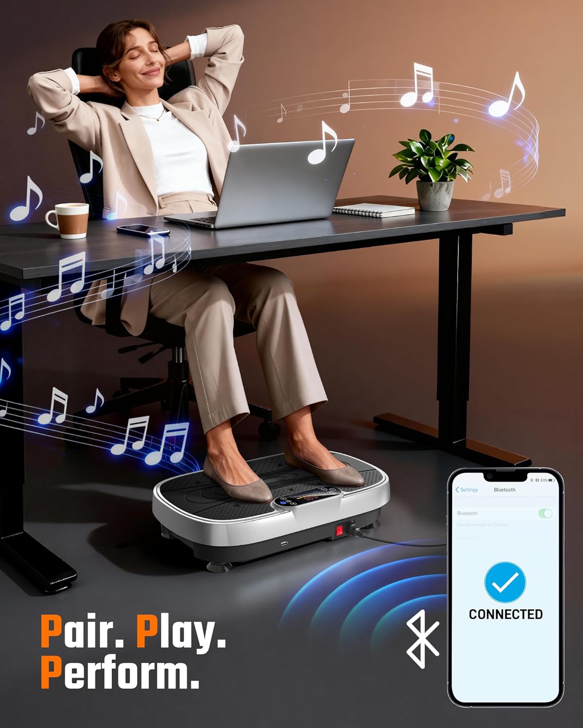 Renoj Vibration Plate Exercise Machine - Smart Vibrating Platform for Weight Loss & Lymphatic Drainage | 455 Lbs Capacity with LED Touch Screen & Bluetooth Speaker