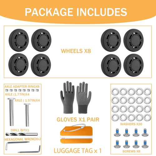 Luggage Suitcase Replacement Wheels 1.93inch(49mm) Diameter 8 Pcs 0.43inch(11mm) Thickness Wear-Resistant Mute Suitcase Rubber Swivel Caster Repair Kits for Trolley Bag Travel Box