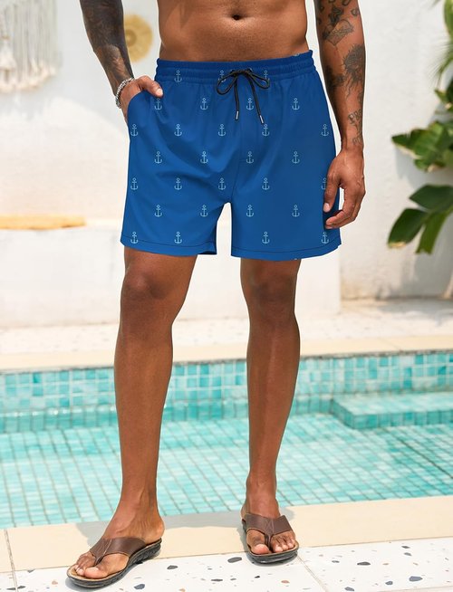 Lzzidou Men's Swim Trunks - Quick Dry Board Shorts with Mesh Liner | 5 Inch Inseam