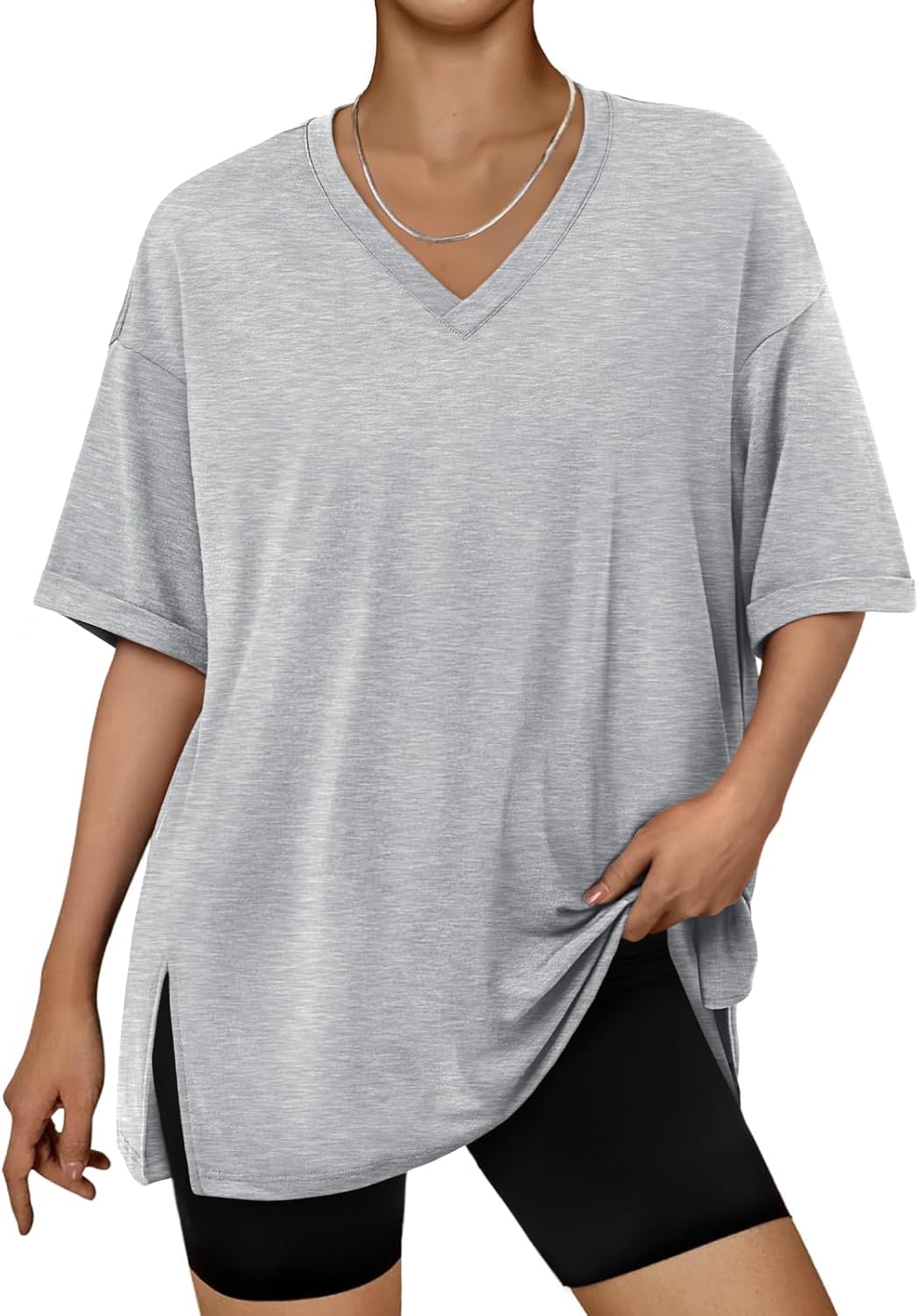 Trendy Queen Plus Size Oversized V-Neck T-Shirt - Breathable Fabric for Gym & Casual Wear