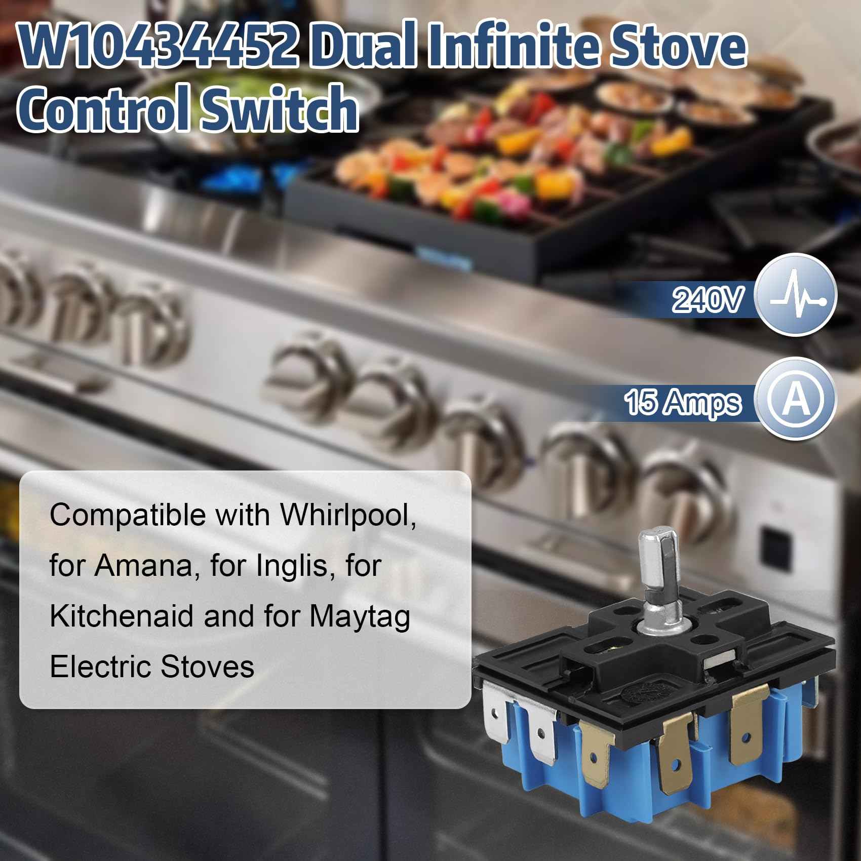 WPW10434452 W10434452 Dual Control Switch Compatible with Whirlpool,Infinite Switch W10434452, WPW10434452 Surface Element, Fit for PS11754687, MDPA-W171-WPM, MDPA-W171-UNM, 2118918