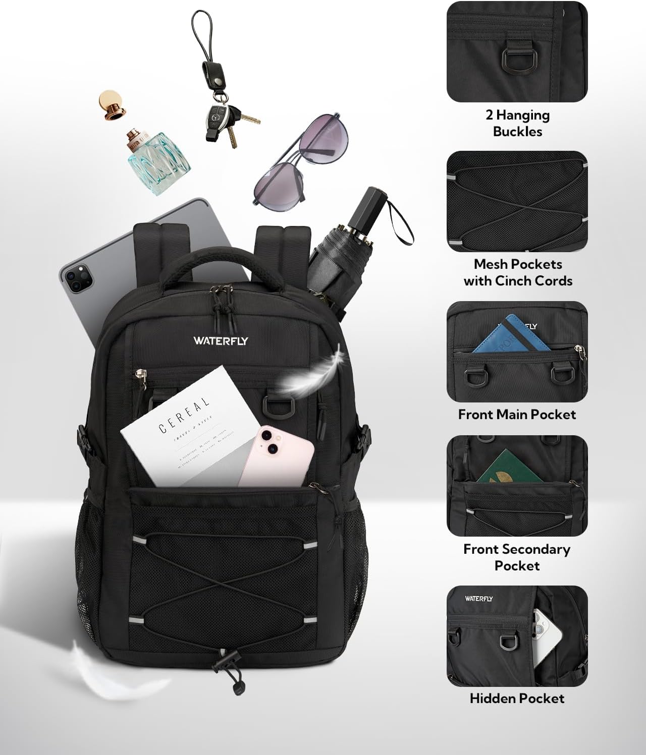WATERFLY Lightweight 22L Travel Hiking Backpack - Versatile Casual Daypack for Men & Women
