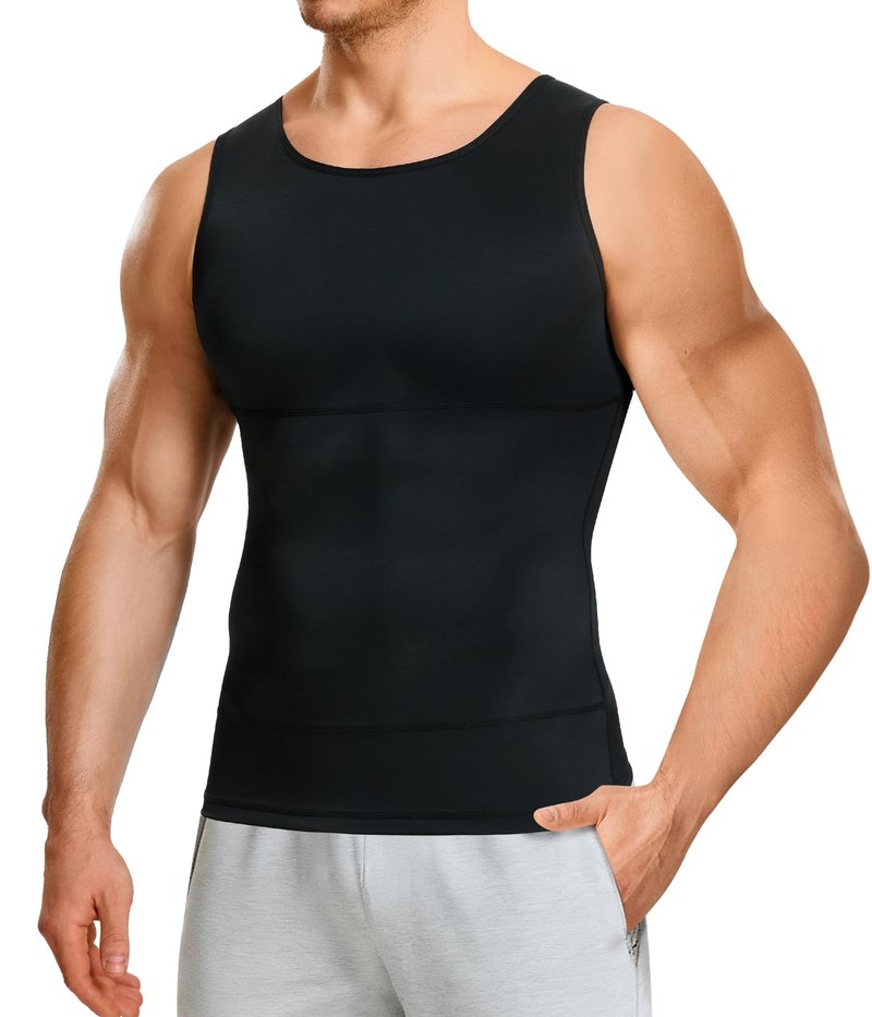Nebility Shapewear Mens Compression Shirt - Slimming Body Shaper Tummy Control Shapewear Vest Workout Tank Tops Undershirts (Black, Large)