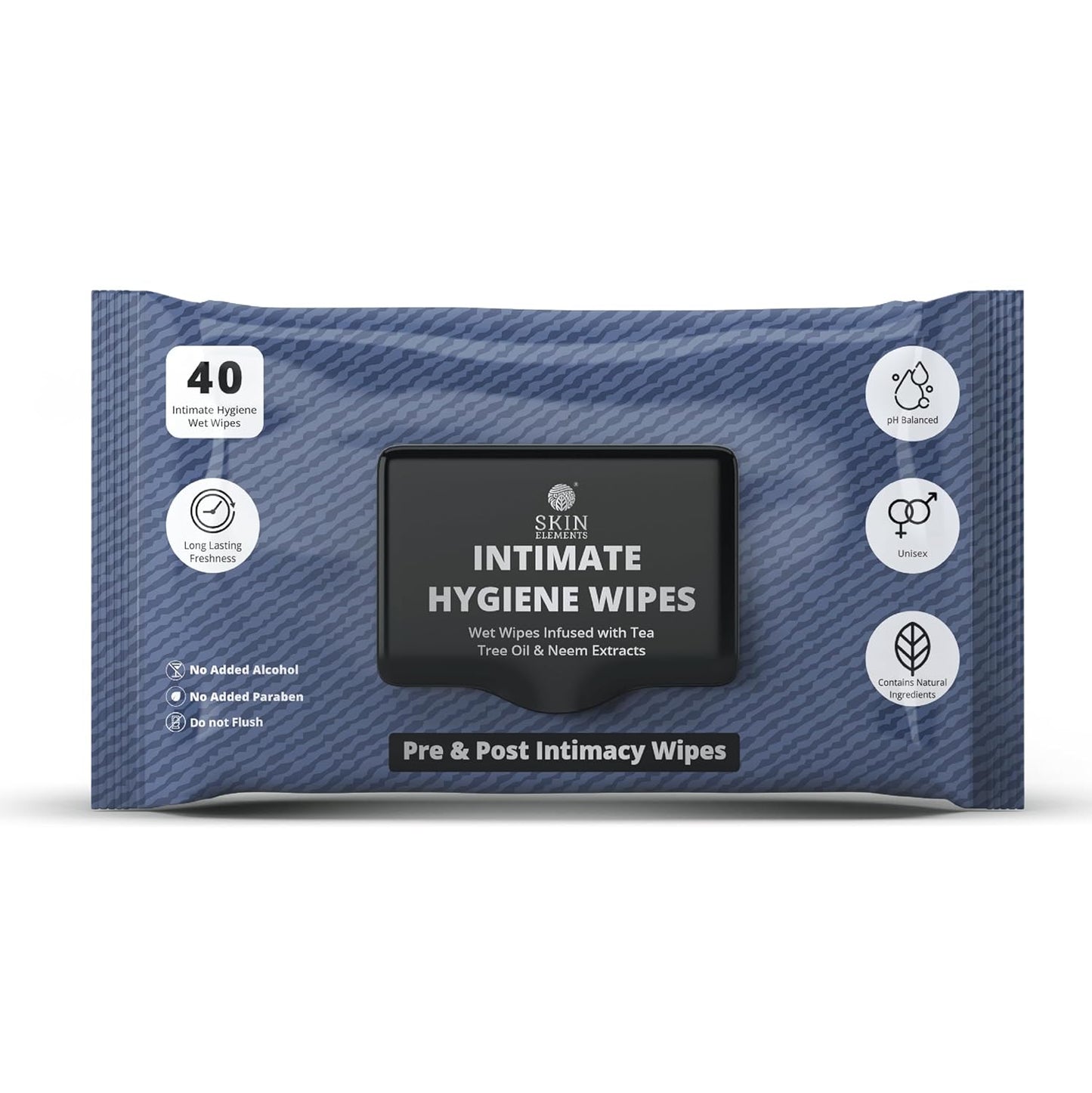 Skin Elements Intimate Hygiene Wipes - pH Balanced Wet Wipes with Tea Tree Oil & Neem | 40 Count