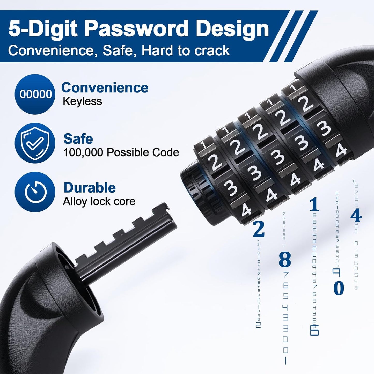 NDakter Heavy-Duty Bike Lock - 5-Digit Combination Anti-Theft Chain Lock | 2.62-6Ft Length, High Security