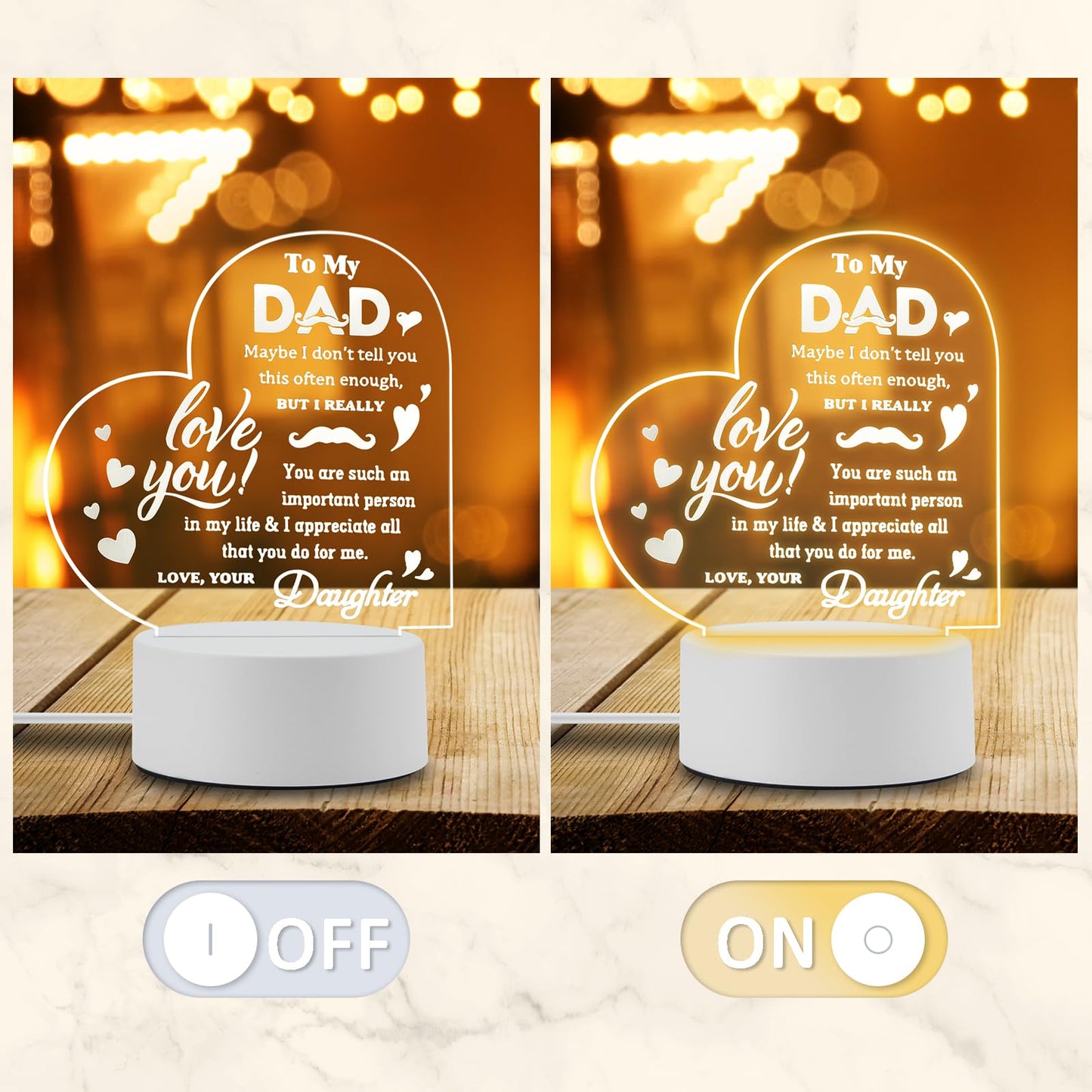 Gifts for Dad- Delicate Dad Birthday Gifts from Daughter Son - Acrylic Night Light LED Bedside Lamp - Ideal Thanksgiving Fathers Day Birthday