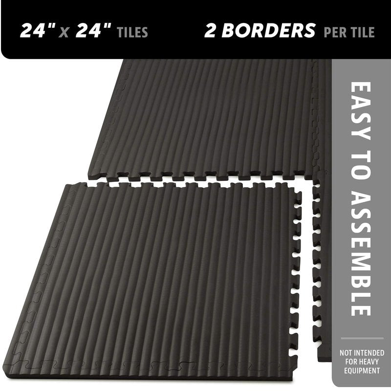 We Sell Mats 1 Inch Thick Martial Arts EVA Foam Exercise Mat, Tatami Pattern, Interlocking Floor Tiles for Home Gym, MMA, Anti-Fatigue Mats, 24 in x 24 in, Black (TL-25M), 24 Square Feet (6 Tiles)