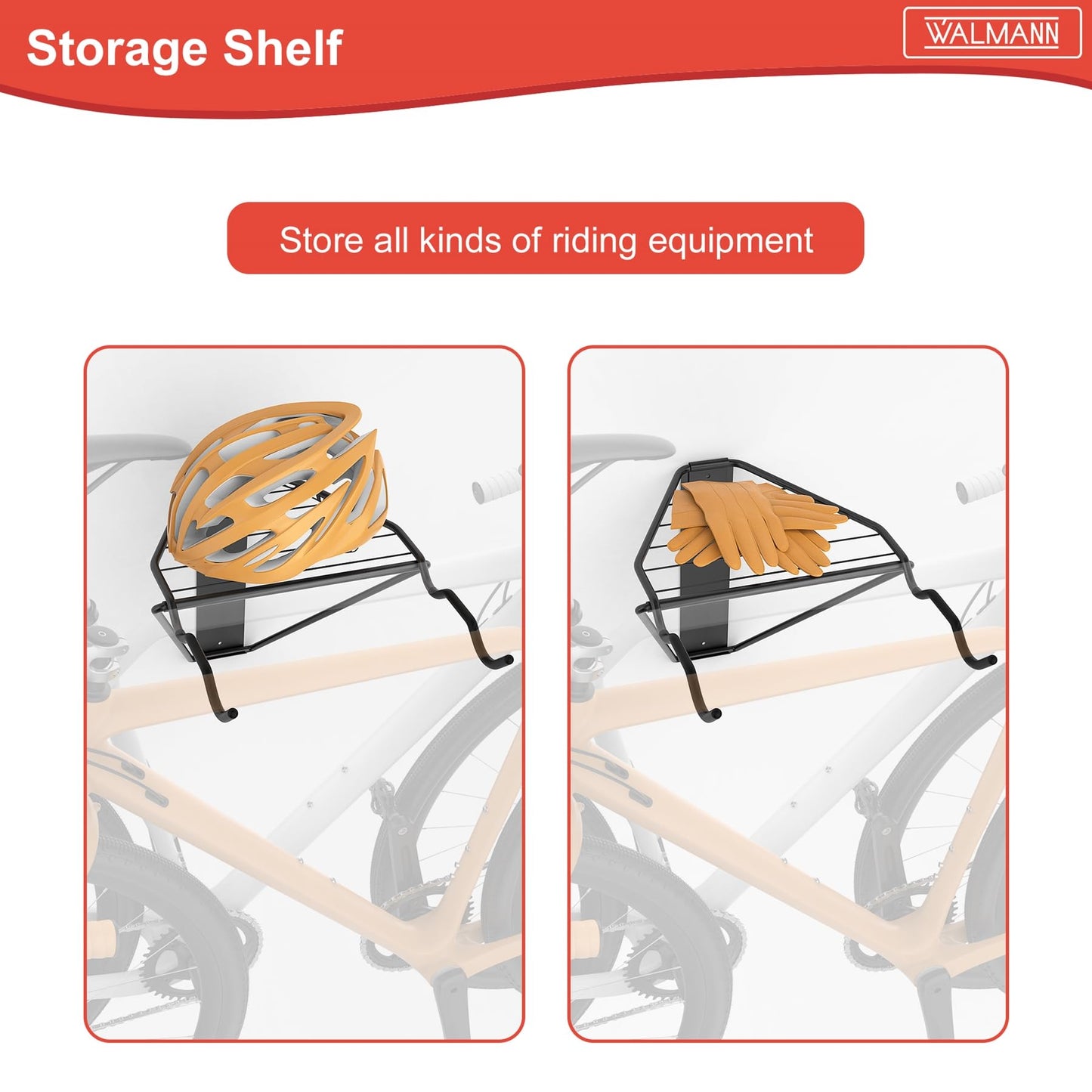 WALMANN Wall Mounted Horizontal Bike Rack, Foldable Space Saving Bicycle Storage Solution for 2 Bikes, Indoor Bike Storage for Garage