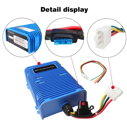 AIPSET Golf Cart Voltage Reducer Universal Compatible with Club Car EZGO Yamaha, 36V/48V Convert to 12V, 30A/350Watt Voltage Regulator