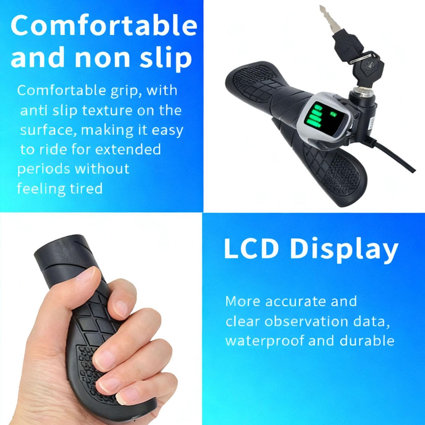 TMYSOOR 36V Universal Twist Grip Throttle with LCD Power Indicator & Key Lock - Easy Installation for E-Bikes, Electric Scooters & Motorcycles