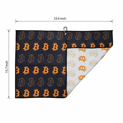 HumblePleb Bitcoin Golf Towel with Metal Clip, Black and White Dual-Sided Design, Luxury Waffle Fiber, 15.7x23.6 Inch, Cryptocurrency Theme