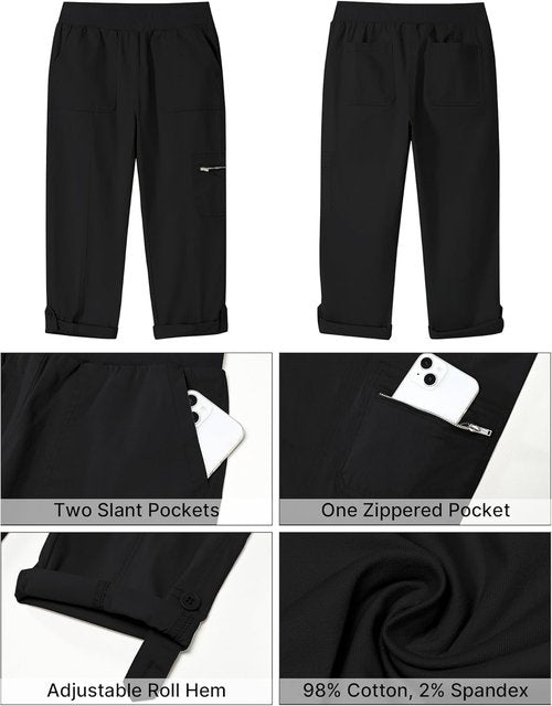 GRAPENT Capri Cargo Pants - High Waisted, Stretch Twill with Pockets - Comfortable & Stylish Design