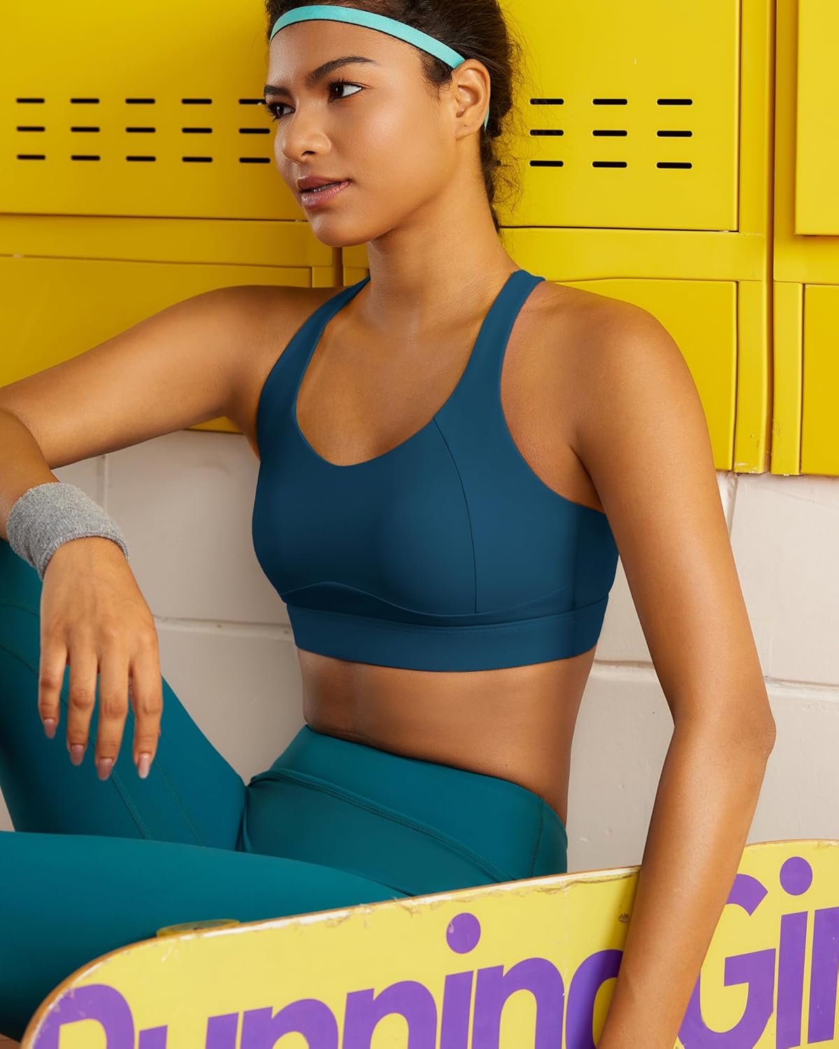 RUNNING GIRL High Support Sports Bra for Women - Adjustable Straps & Sewn-In Pads, Comfortable Fit