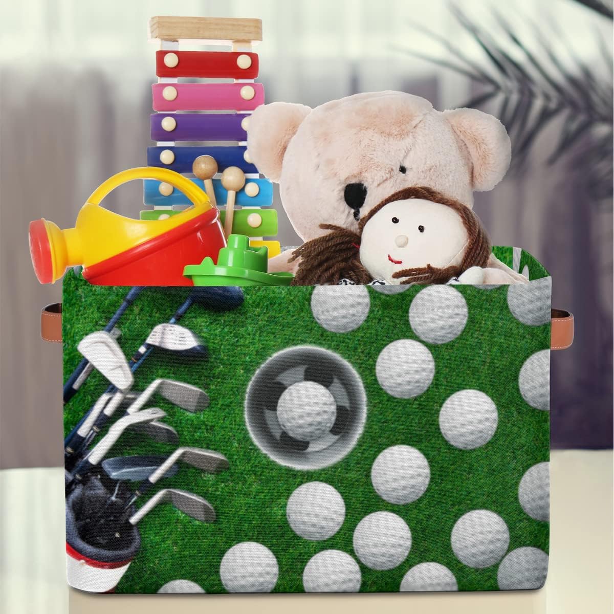 Skiennix Golf Ball Storage Basket - Foldable Fabric Organizer with Handle for Home & Office | 1 Pack