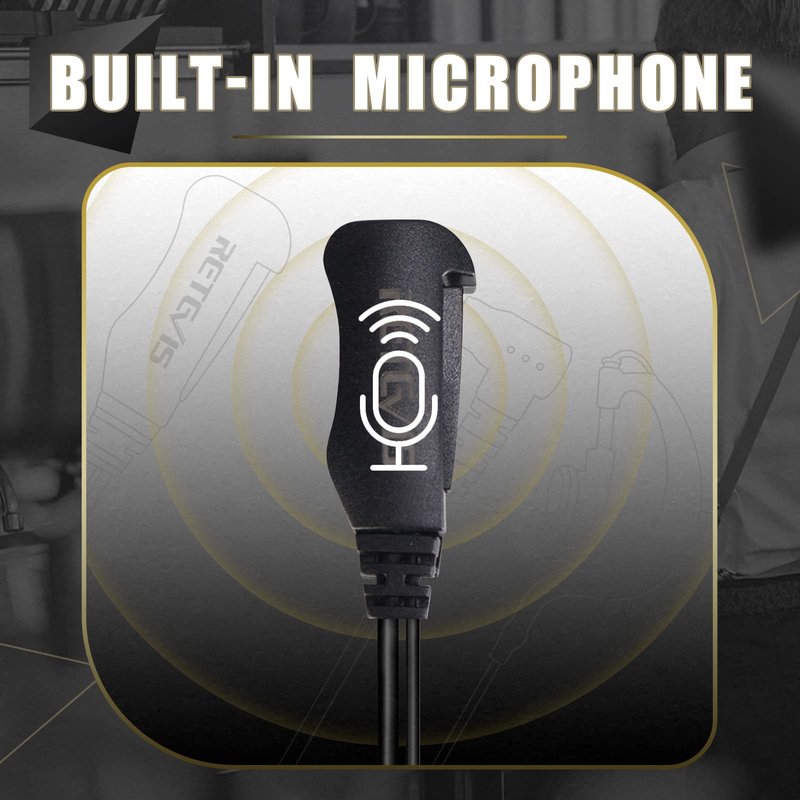 Retevis 1 Pin 3.5mm Walkie Talkie Earpiece with Mic, Double Cable, Side PTT, Compatible with RT22P RB19 RB19P B3H B3S B3B Two Way Radios, Soft C-Type Earhook Radio Earpiece(10 Pack)