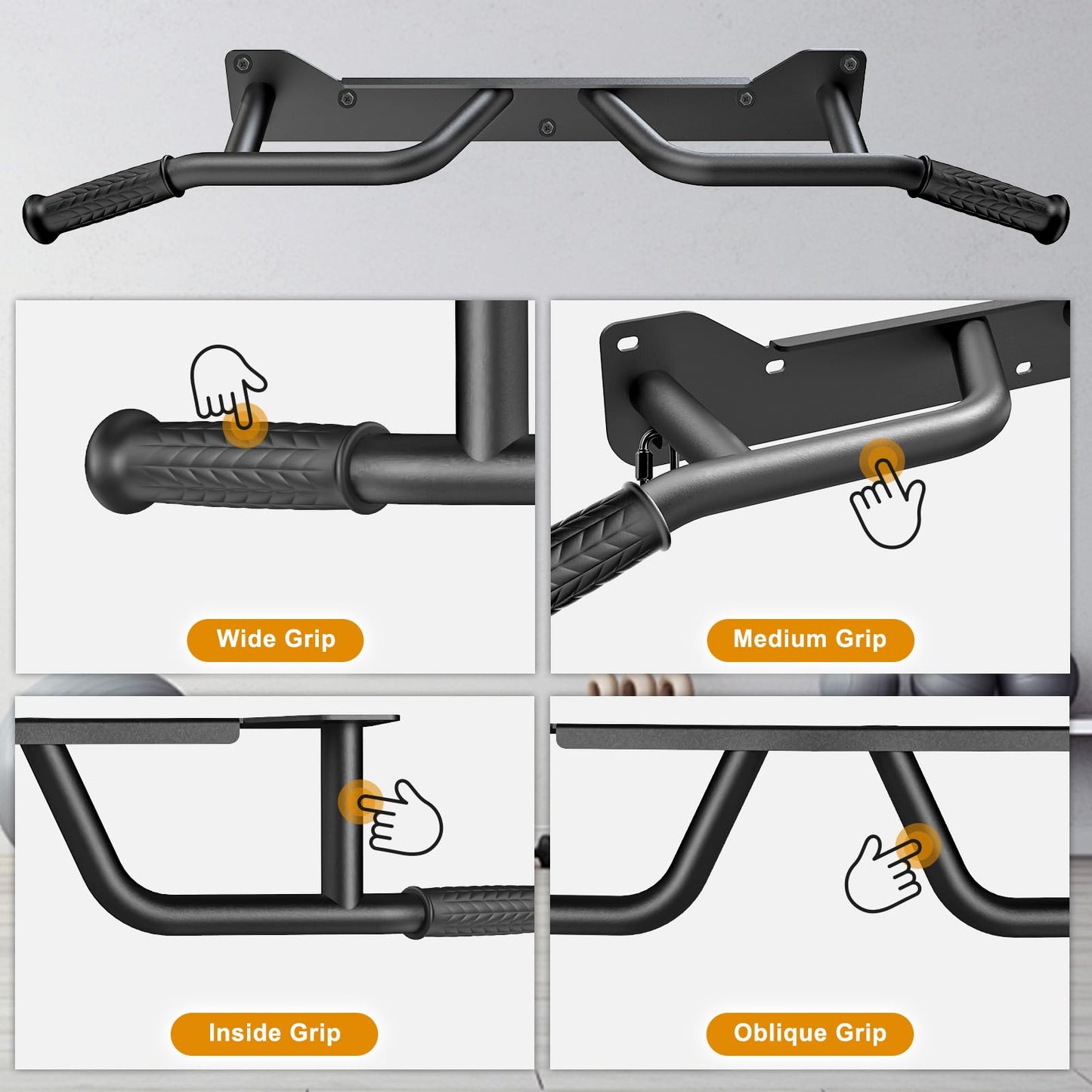 Kipika Heavy Duty Wall Mounted Doorway Pull Up Bar, Multifunctional Chin Up Bar, Portable Fitness Door Bar, Body Workout Home Gym System (A: 39" Wall Mount Pull Up Bar)