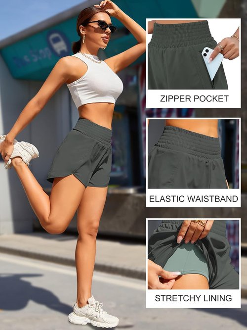 BMJL Women's Athletic Shorts - High Waisted Running Shorts with Pocket | 2.5" Sporty Gym Wear