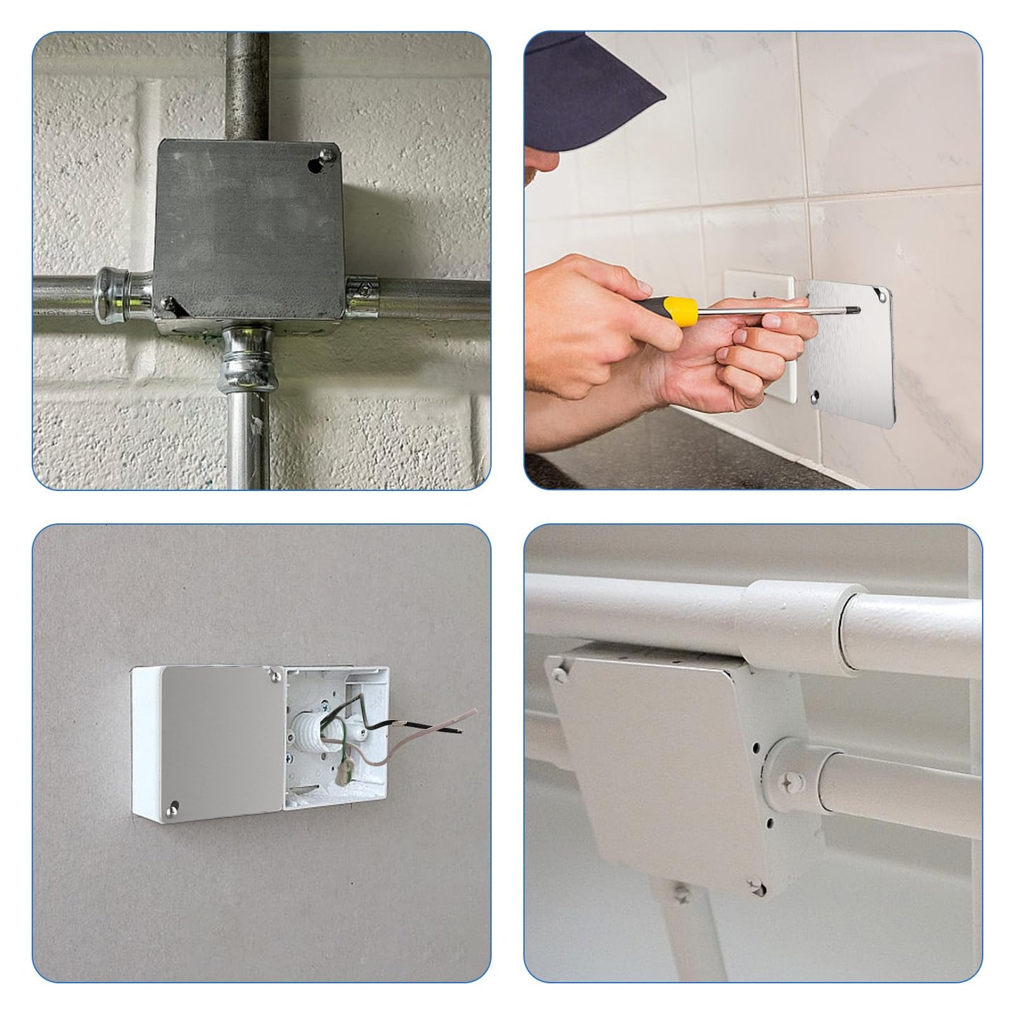 AIYOTAR Metal Electrical Box Cover Plates, 4 PCS Junction Box Covers, 4 Inch Square Flat Blank Electric Box Cover, Solid Cold Rolled Steel Outlet Box Cover for 4x4'' Square/Octagonal Box