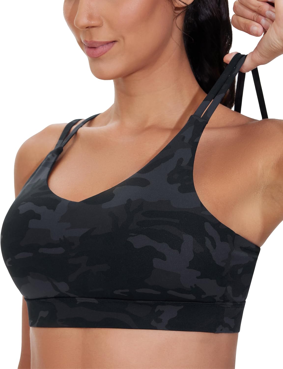 The Gym People Women's Sports Bra - Supportive Double Spaghetti Strap Design with Padded Cups