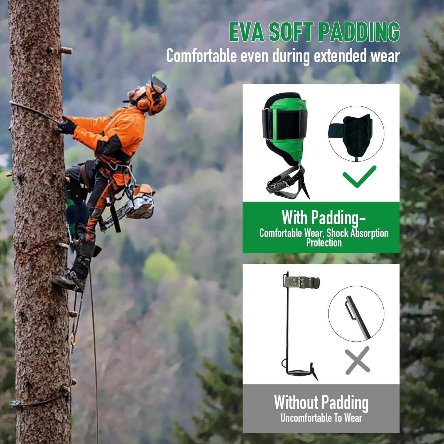 Tree Climbing Spikes Set,Adjustable Tree Climbing Gear with Straps and Spike Protectors , 350lbs Load Capacity, Green, Classic Style, Tree Climbing Gear Kit for Climbers, Fruit Picking & Lumberjack