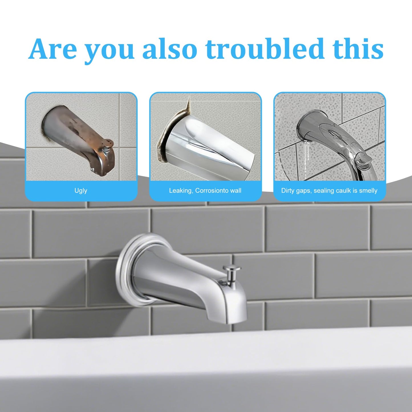 Metal Tub Spout Cover Ring, Stainless Steel Bathroom Faucet Remodeling Wall Plate with Foam Gasket（1-1/2 Inch ID and 3-5/8 Inch OD）