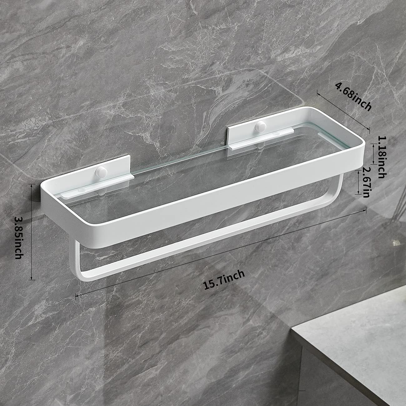 Wall Mounted Glass Bathroom Shelves - 2-Tier Floating Organizer in Black