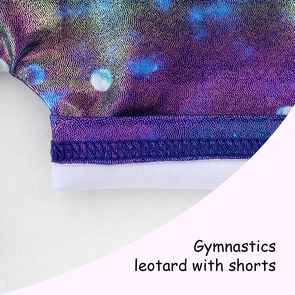 Gymnastics Leotards for Girls Toddler Ballet Dance Tumbling Outfits 6 7 Kids Sleeveless Gymnastic Biketard with Shorts Sparkly Dancwear Unitards Clothes Bodysuit (Blue Glitter, 6-7 Years)