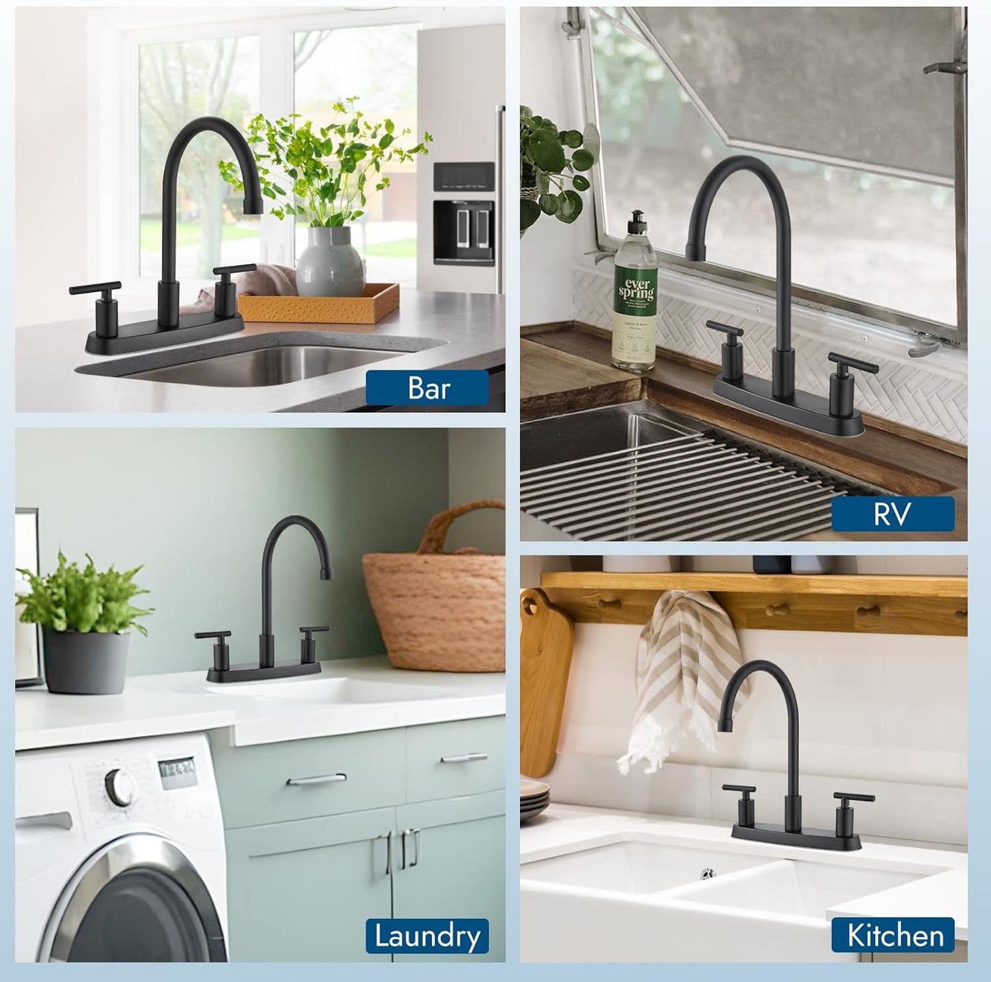 Brushed Nickel Kitchen Faucet with 360° Rotating Spout & Side Sprayer - 2 Handle, 8 Inch Centerset