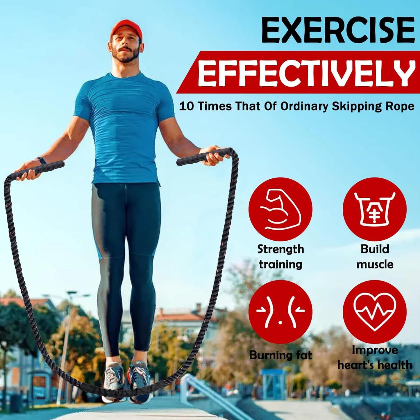 Weighted Jump Rope for Men Women, 1.5lb 2.8lb Heavy Jumping Ropes for Fitness, Adult Skipping Rope for Home Gym Exercise, Improve Strength and Building Muscle Workout Equipment (Black, 1.8LB)