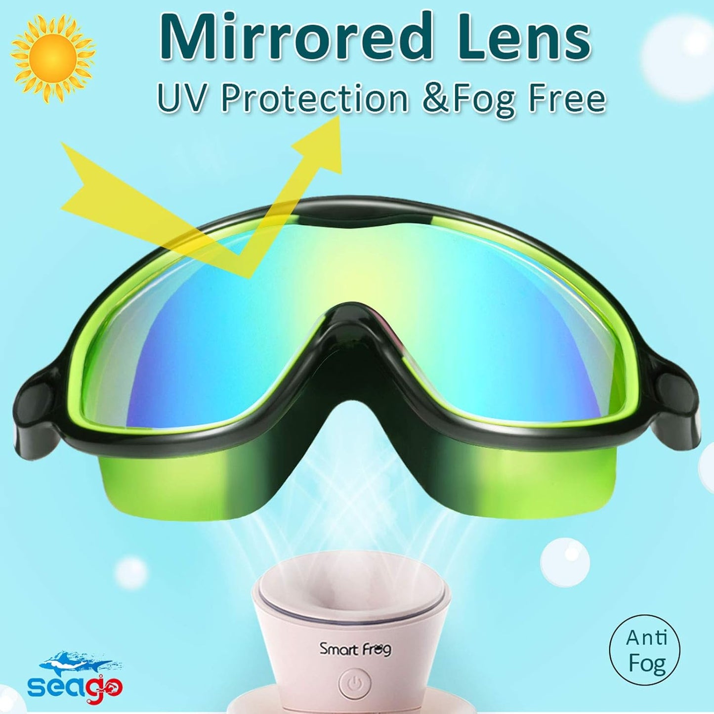 Seago Swim Goggles - 2 Pack Anti-Fog & UV Protection | Wide View for Kids Ages 3-14