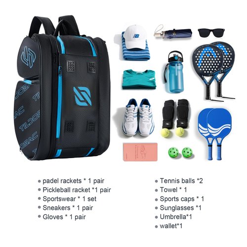 TILDOSAC 2-in-1Detachable Pickleball Bag for Women & Men|Tennis Bag with Aluminum Foil-Insulated Racket Compartment|Fits Pickleball/Badminton/Tennis/Padel Rackets (Black Blue)