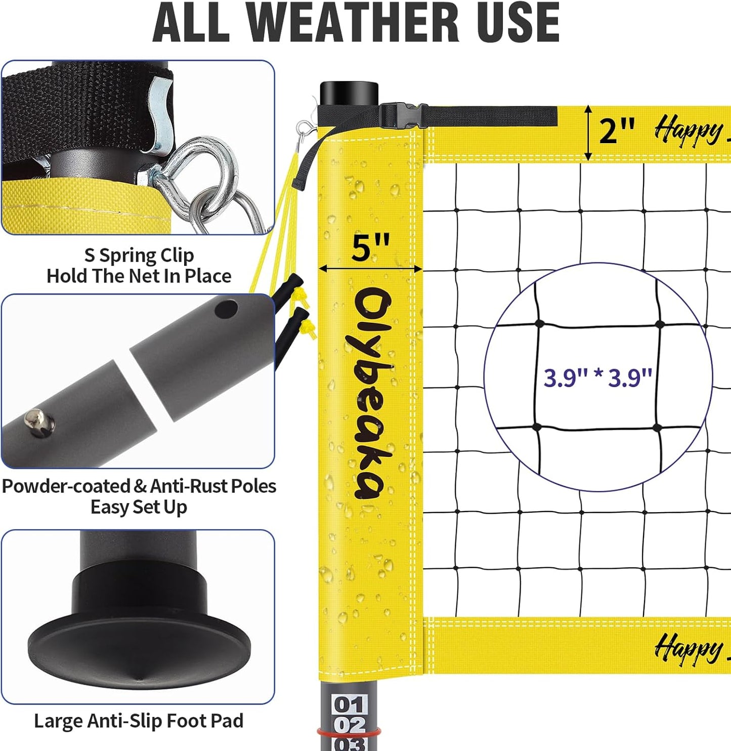 Regine Switzerland 20ft Portable Volleyball Net Set - Heavy Duty Poles, Durable PE Net, Includes Volleyball & Pump