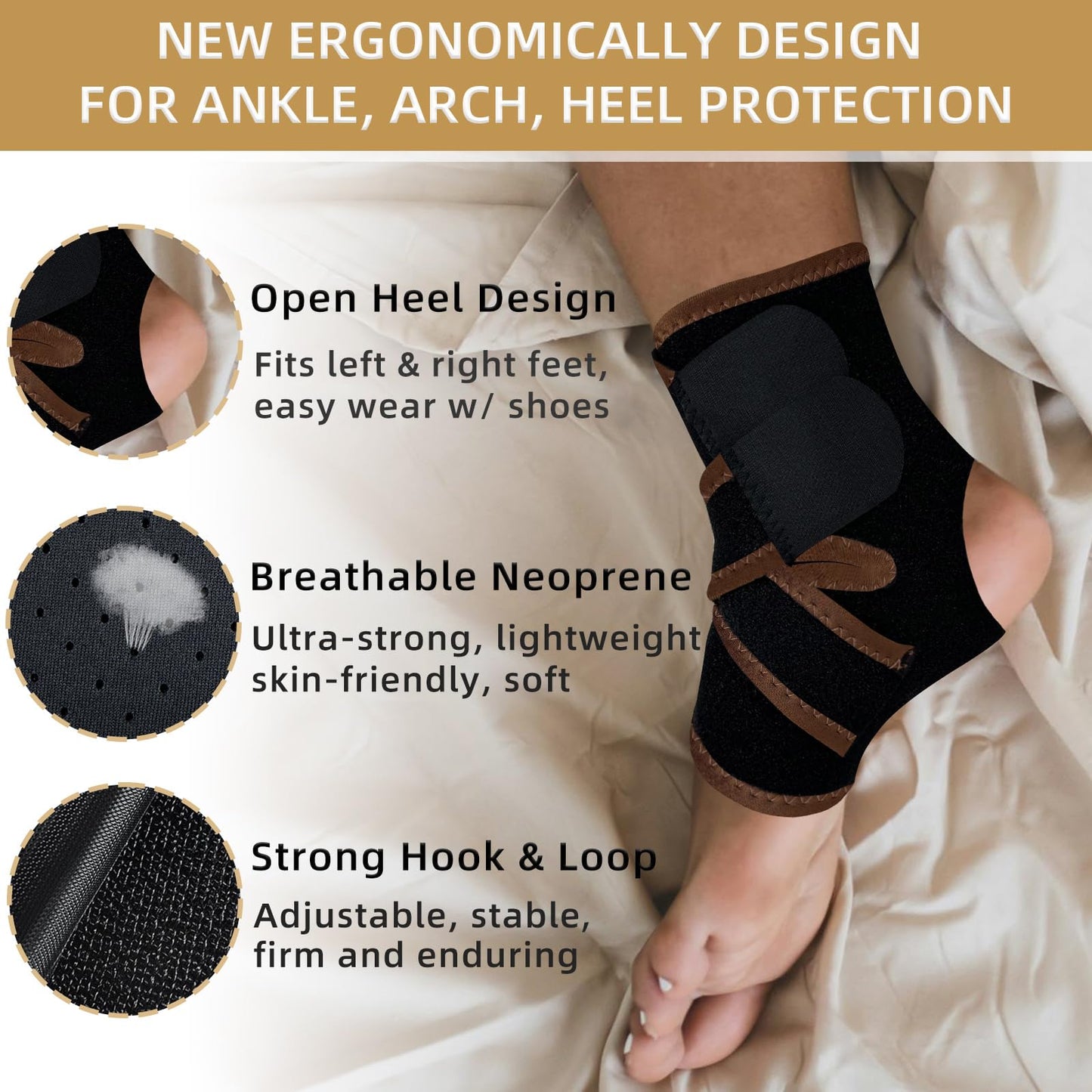 NOSIDAK Copper Ankle Brace for Sprained Ankle Wrap for Plantar Fasciitis Relief, Breathable Neoprene Ankle Support for Men Women, Foot Brace w/Arch Support for Achilles Tendonitis Relief, Heel Spur