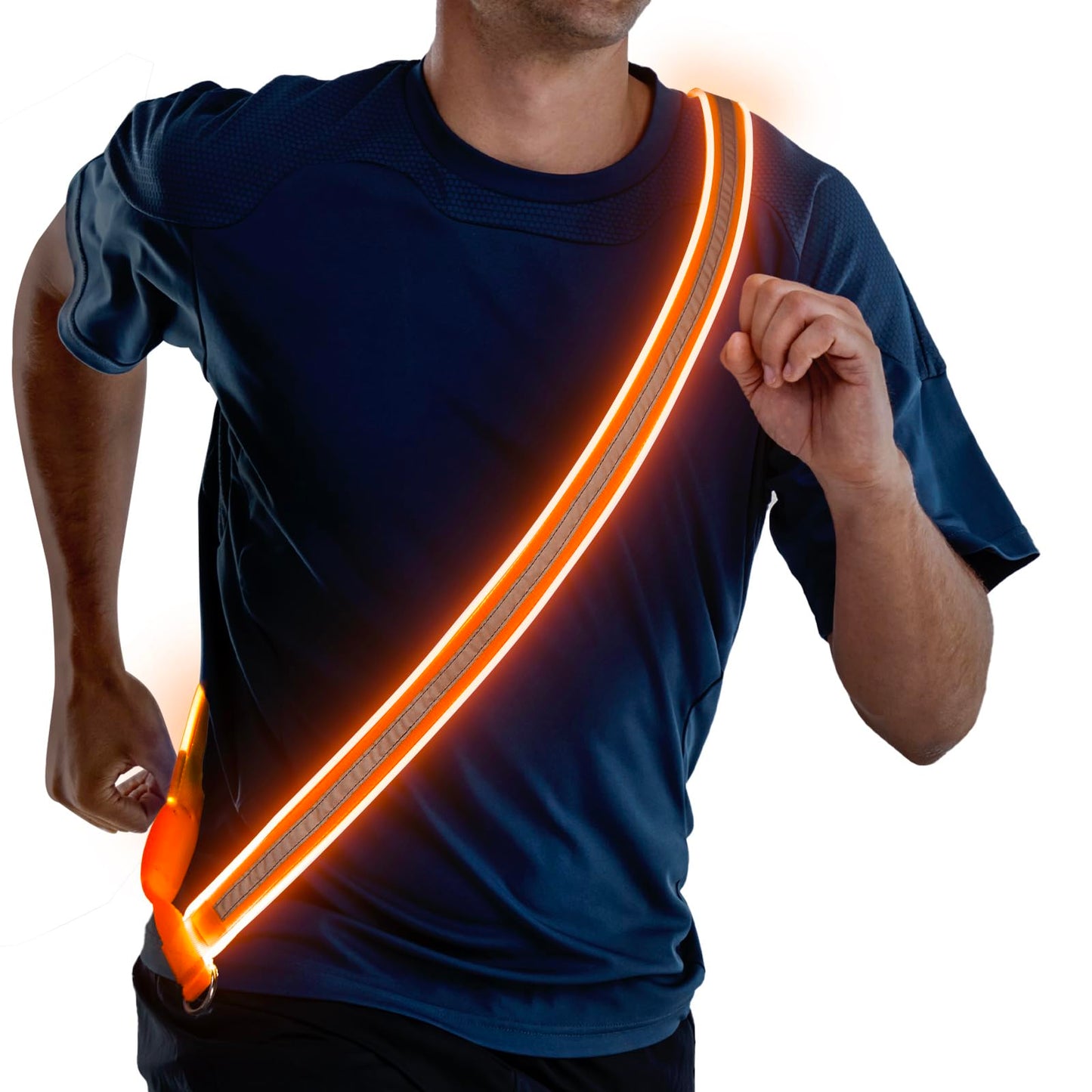 LED Reflective Night Running Gear High Visibility LED Flashing Sash Outdoor Running Cycling Hiking Jogging Rechargeable Illuminating Reflective Gear for Men and Women Night Safety Walking Gear(Orange)