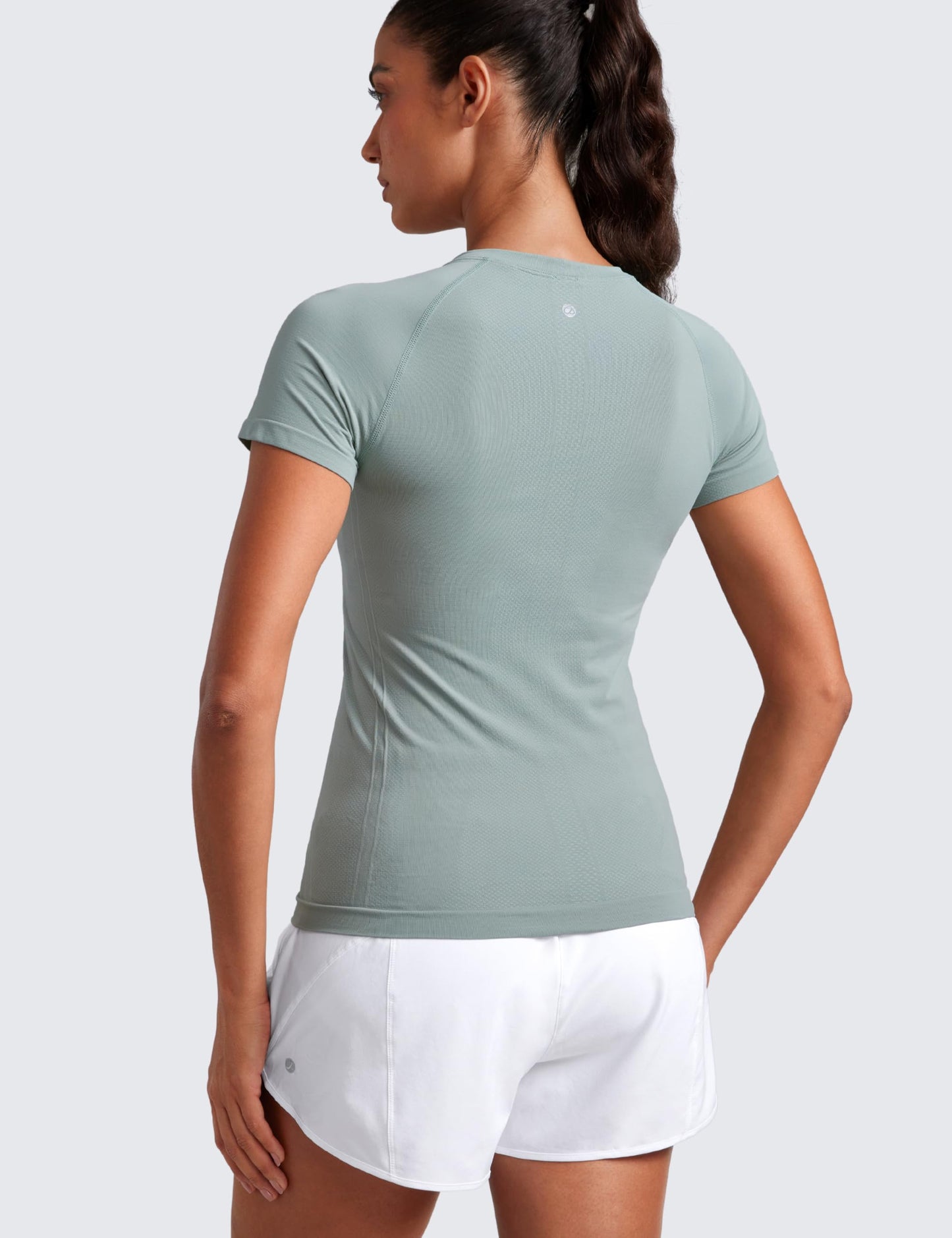 CRZ YOGA Seamless T-Shirt Hip Length Green Palm Court Medium