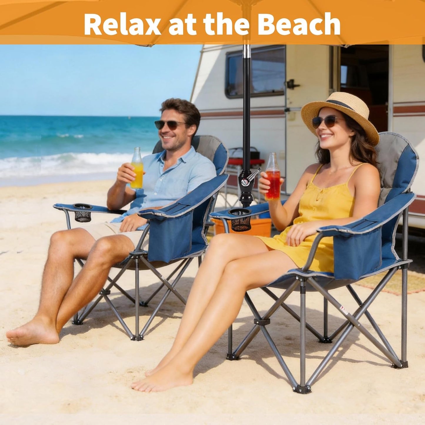 NEWBULIG Oversized Camping Chair - Heavy Duty 500 LBS Support | Portable Collapsible Design with Cup Holders & Side Cooler