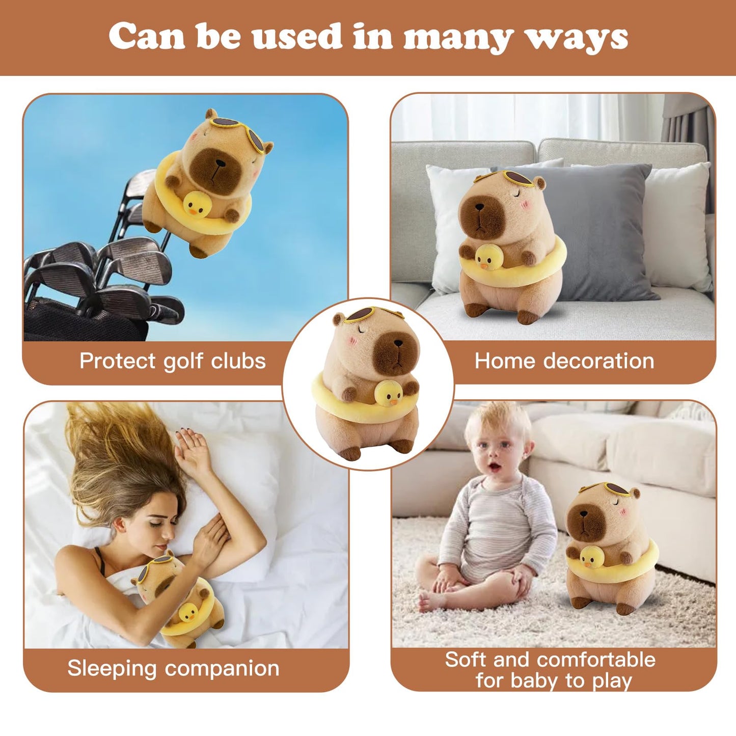 Capybara Swimming Ring Golf Club Head Cover, Small Size Fits Hybird and Irons, Large Size Fits Standard 460cc Driver Head, Golf Driver Headcover Funny Plush Animals
