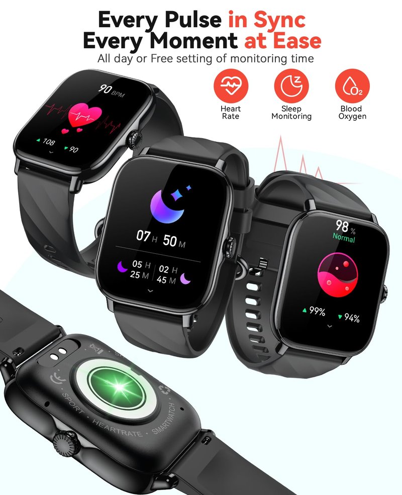 Kriutefy Smart Watches Fitness Tracker for Women Men with Step Counter, Sleep Calorie Monitor, Pedometer, IP68 Waterproof, Smartwatch with 120+ Sports for iPhone Android (Black)