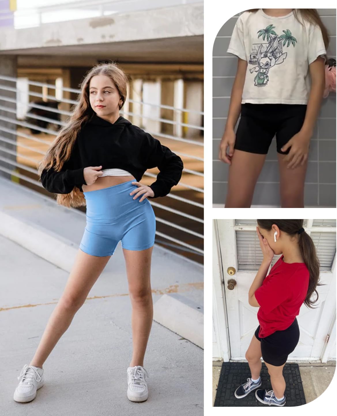 Skiennix Girls' 4'' High Waisted Biker Shorts - Stretchy Athletic Workout Shorts for Kids & Teens