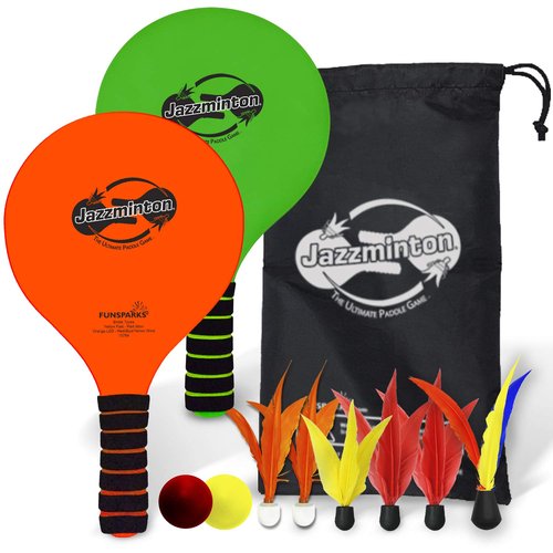 Paddle Ball Game Jazzminton Deluxe with LED Birdie - Indoor/Outdoor Game for Kids, Teens and Adults