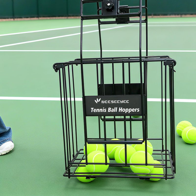 NEESEEYEE Tennis Ball Hopper Collector Tennis Ball Retriever Basket Pick up Hopper Carrier Holder Holds 80 Tennis Balls