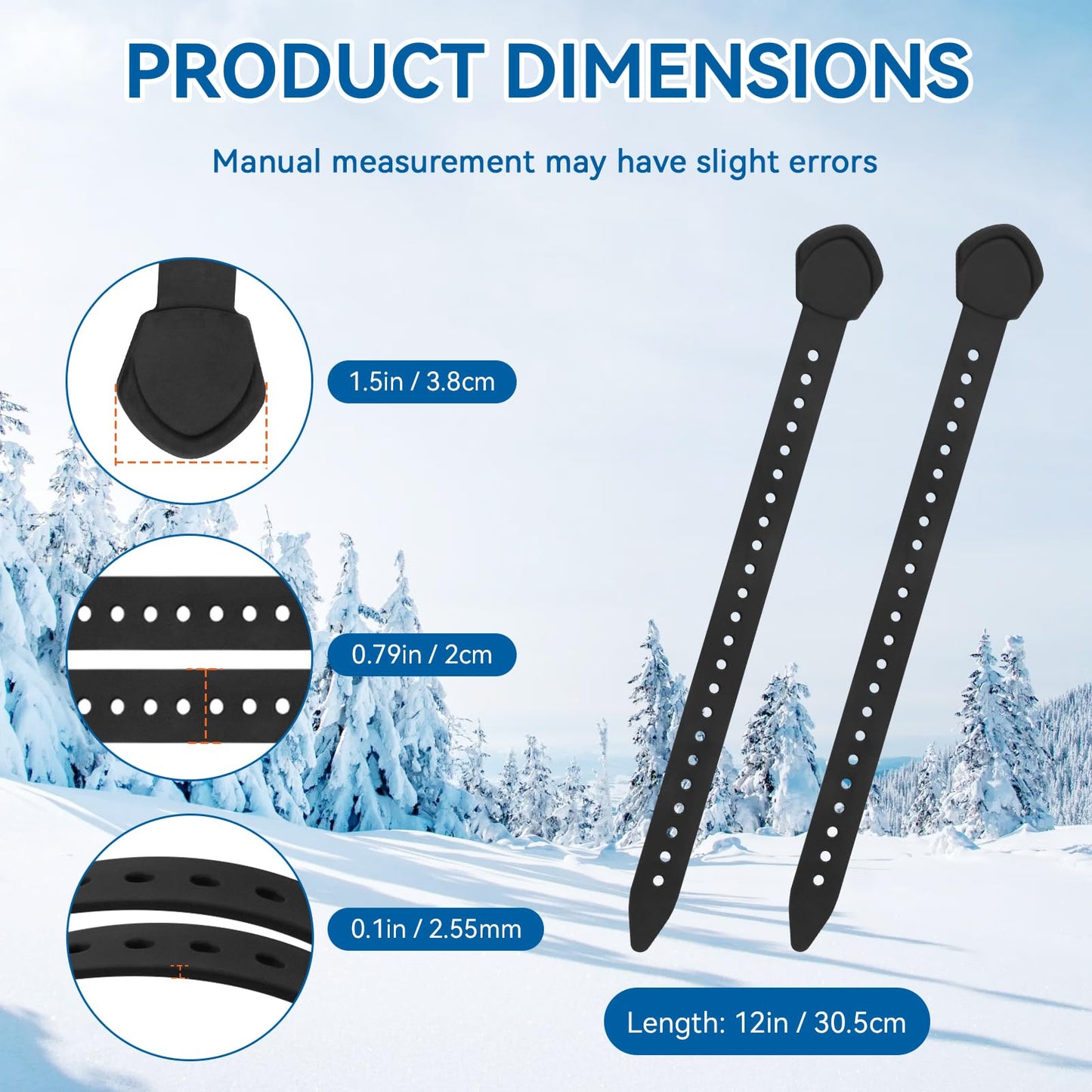12 Inch Snowshoe Straps Replacement for MSR Snowshoe Bindings Straps - Compatible with MSR Denali Evo Ascent Snowshoes & PosiLock Bindings, Black, 2 Pack