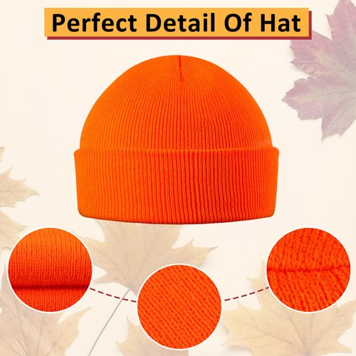 Geyoga 12 Pieces Beanie Blaze Hat Skull Hat Cuff Knit Cap for Men Outdoor Hunting (Orange)