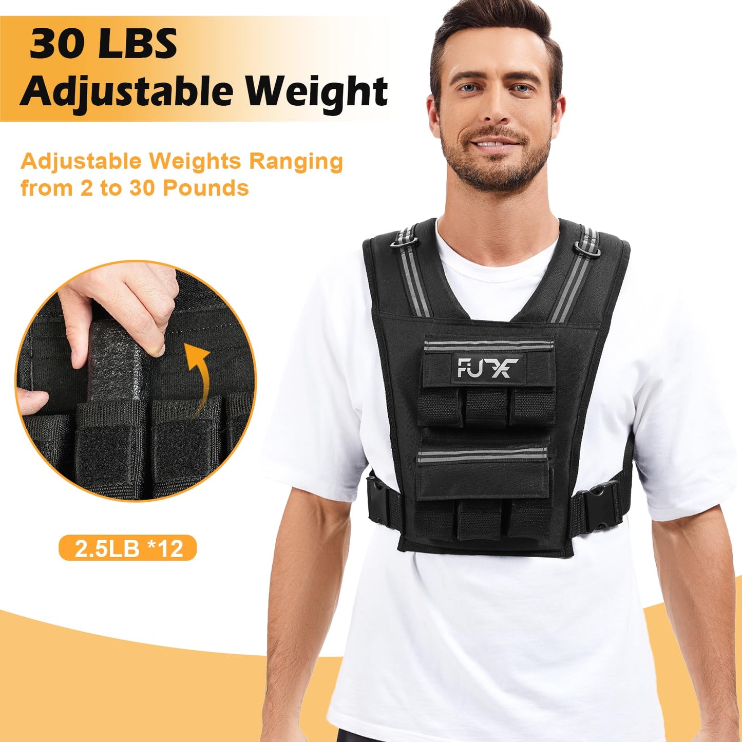 FUFF Adjustable Weighted Vest Men,30 LB Weight Vest for Strength Trainin, Workout Vest Woman with Removable Iron Weights for Walking, Rucking, Running, Exercise