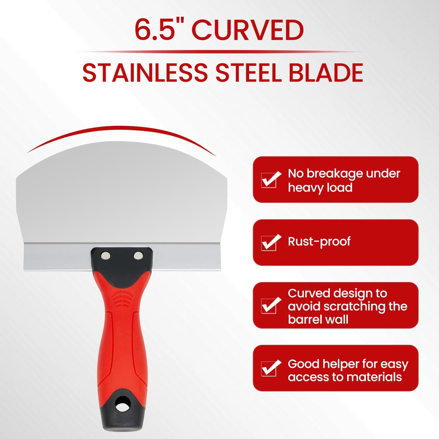 Fishark 6.5" Curved Bucket Scoop for Drywall & Plaster - Professional Rustproof Stainless Steel Scooping Tool with Contoured Blade & Soft-Grip Handle, Multipurpose Scraper for Paint, Mortar, Spackling